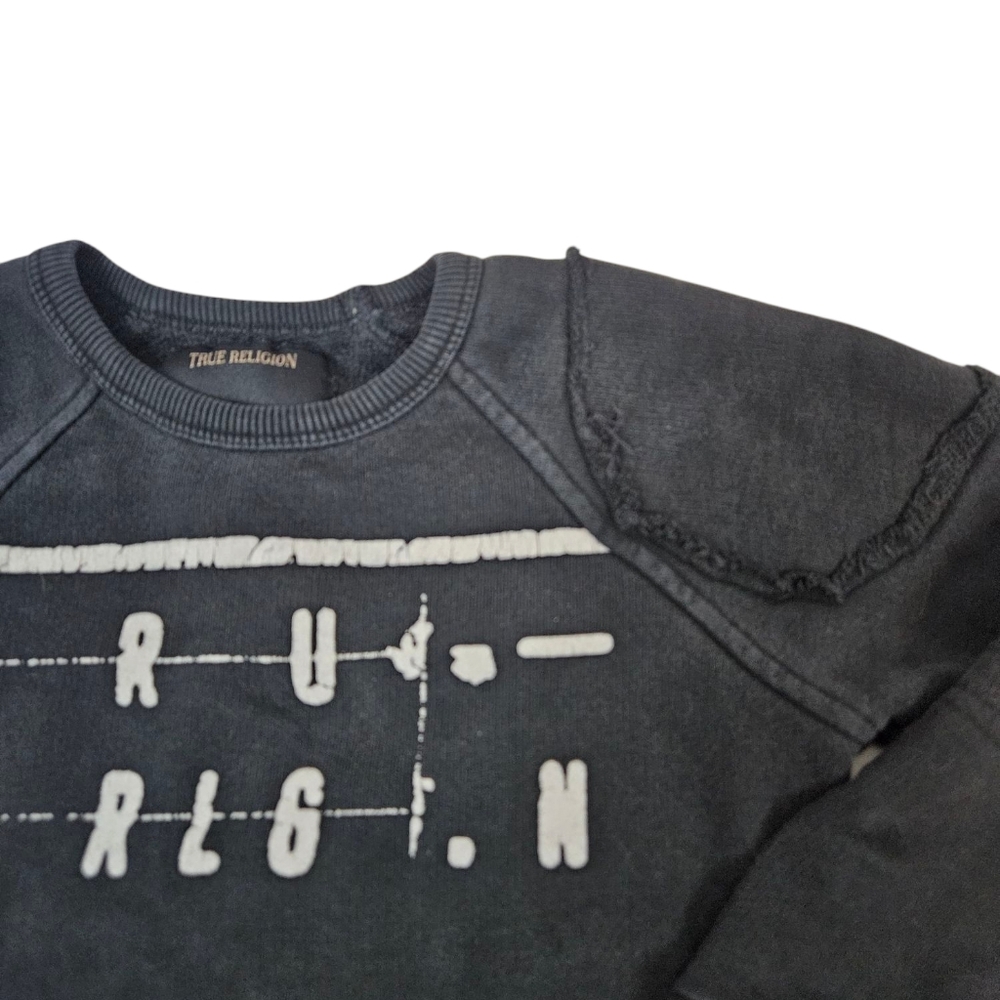 True Religion Boys Raw Edge Pullover Black Sweatshirt Size 5 Streetwear B18 - Picture 2 of 7